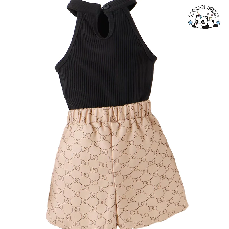 LEZONKIDS - Conjuntos de Roupas Femininas Personalizáveis de Camiseta sem Manga com Botão e Shorts a Preço Direto de Fábrica para Meninas de 2 a 14 Anos